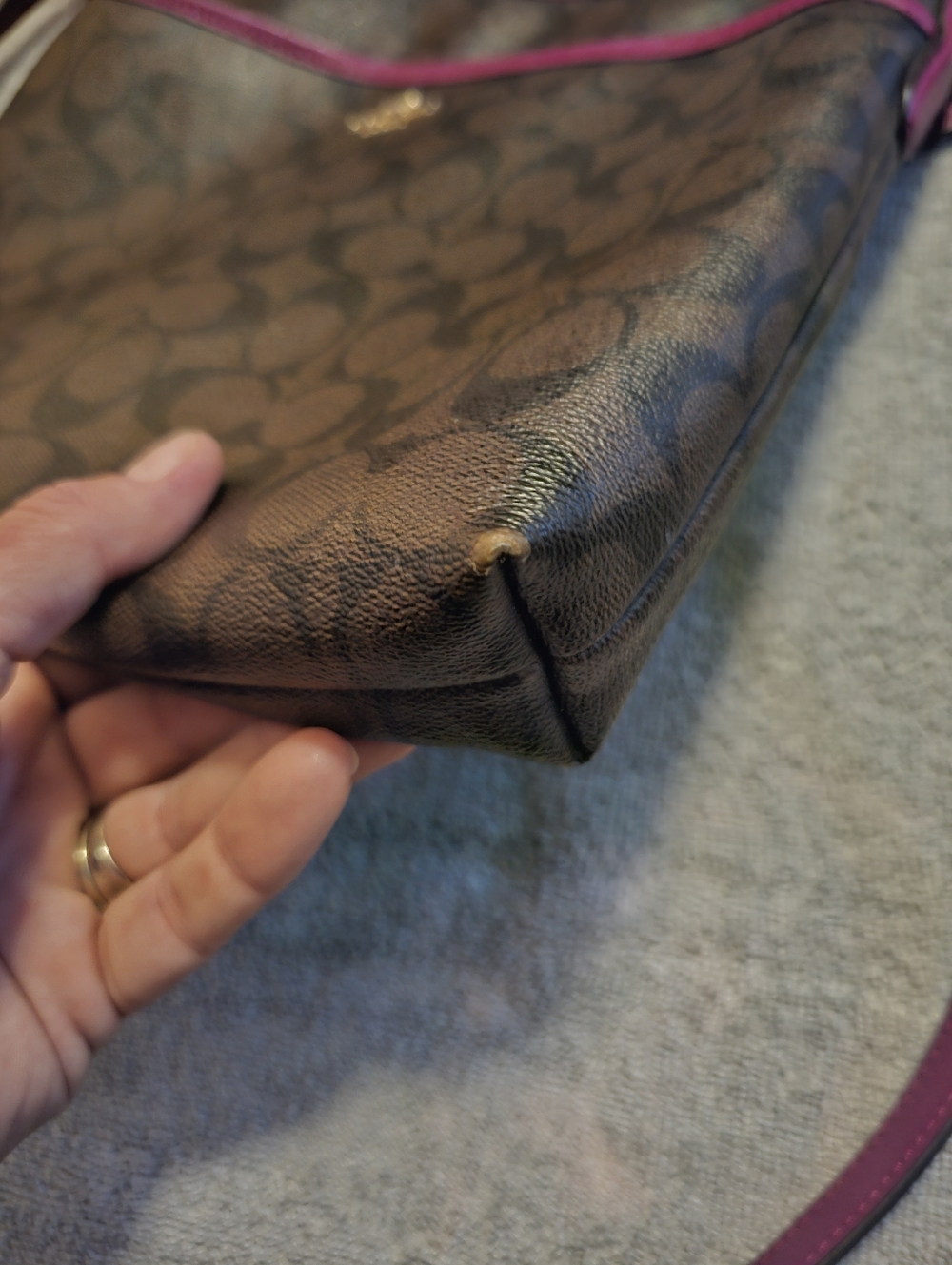 Coach Brown Signature Crossbody with Plum Trim - Picture 4 of 8